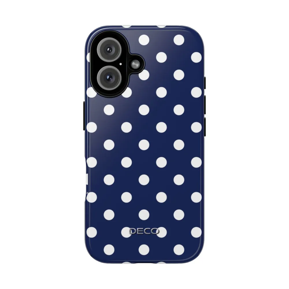 Navy Blue & White Polka Dots Tough Phone Case