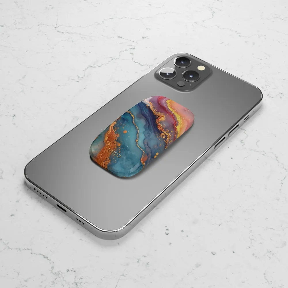 Pastel Rainbow & Gold Watercolor Marble Phone Grip & Stand