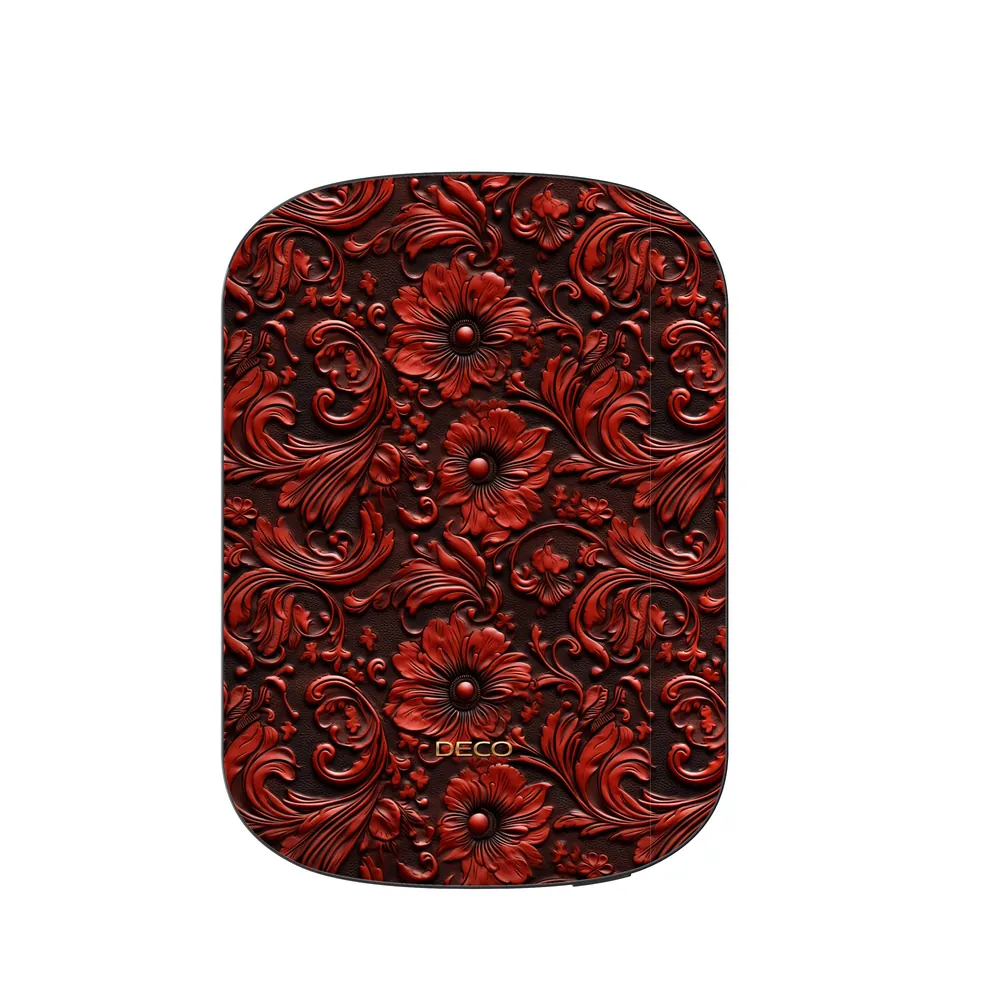 Red Floral Tooled Western Leather MagSafe Power Bank