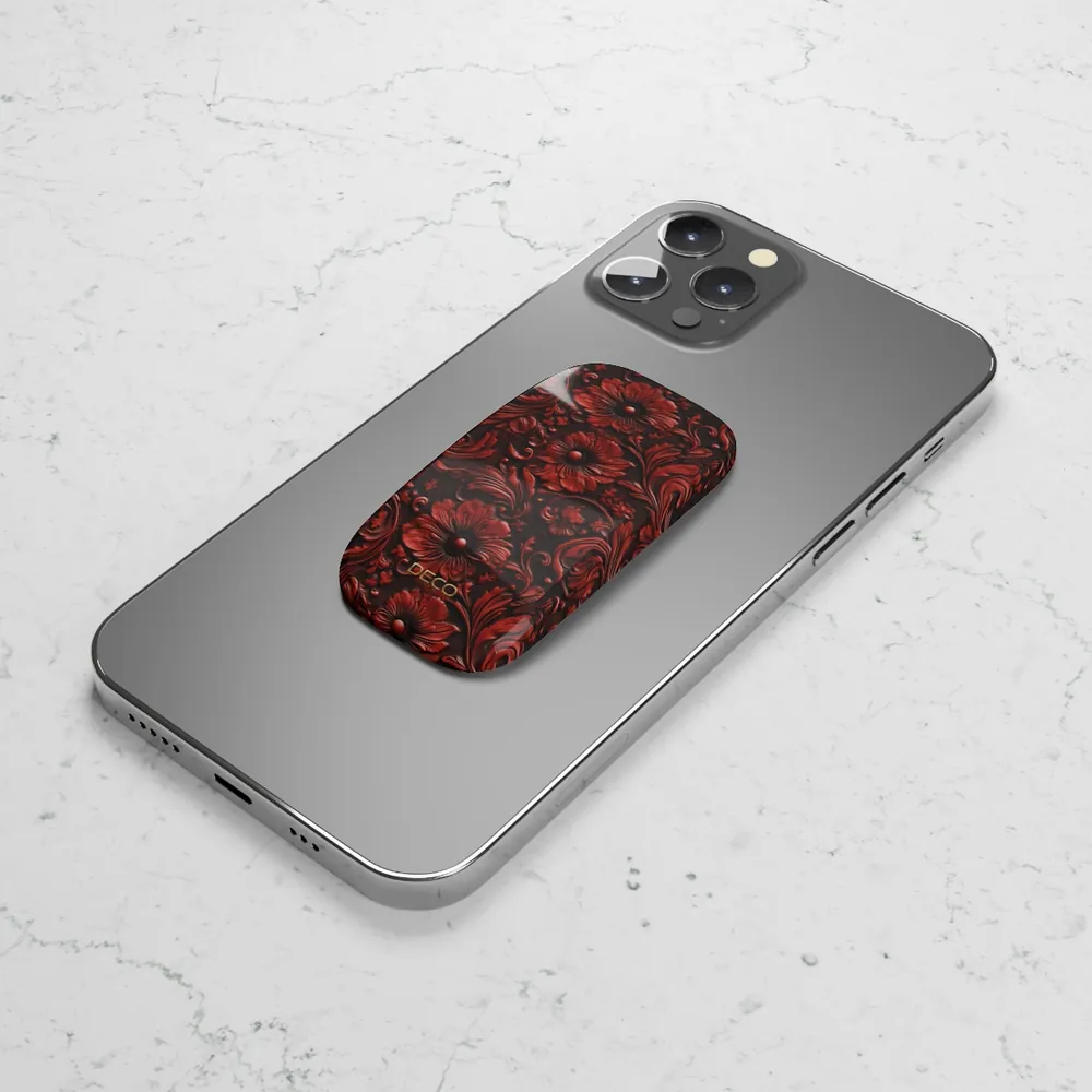 Red Floral Tooled Western Leather Phone Grip & Stand