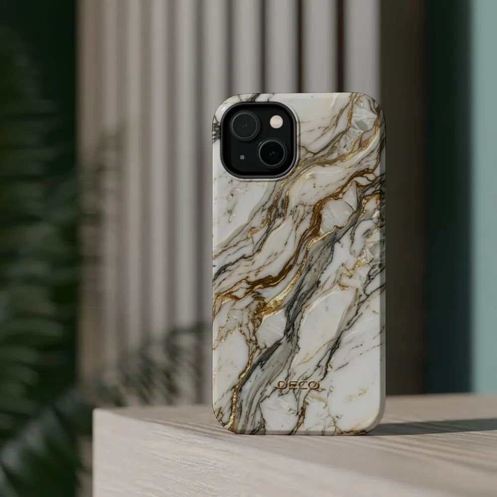 Textured Gold & Silver Vein Marble MagSafe Impact-Resistant Phone Case