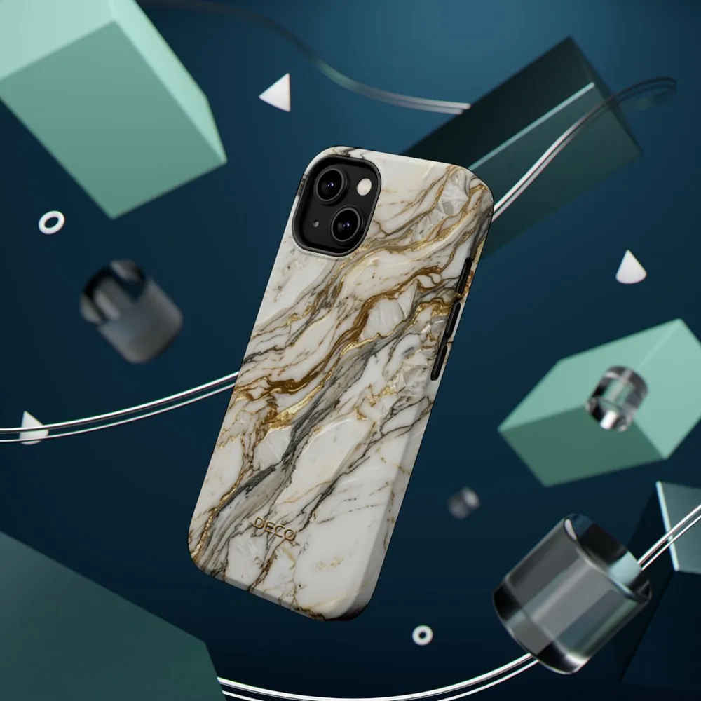 Textured Gold & Silver Vein Marble MagSafe Impact-Resistant Phone Case